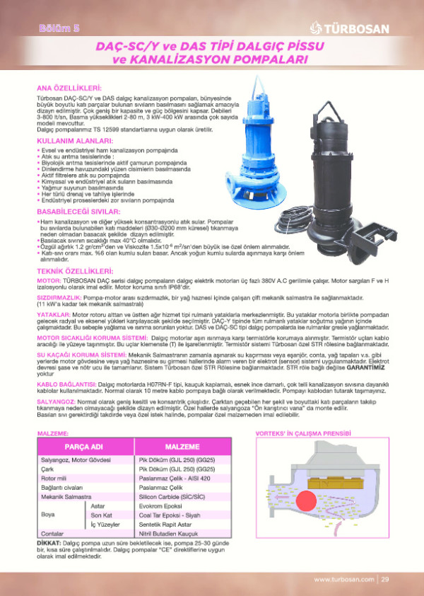 DAÇ-S/ Y ve DAS Tipi Dalgıç Pissu ve Kanalizasyon Pompaları
